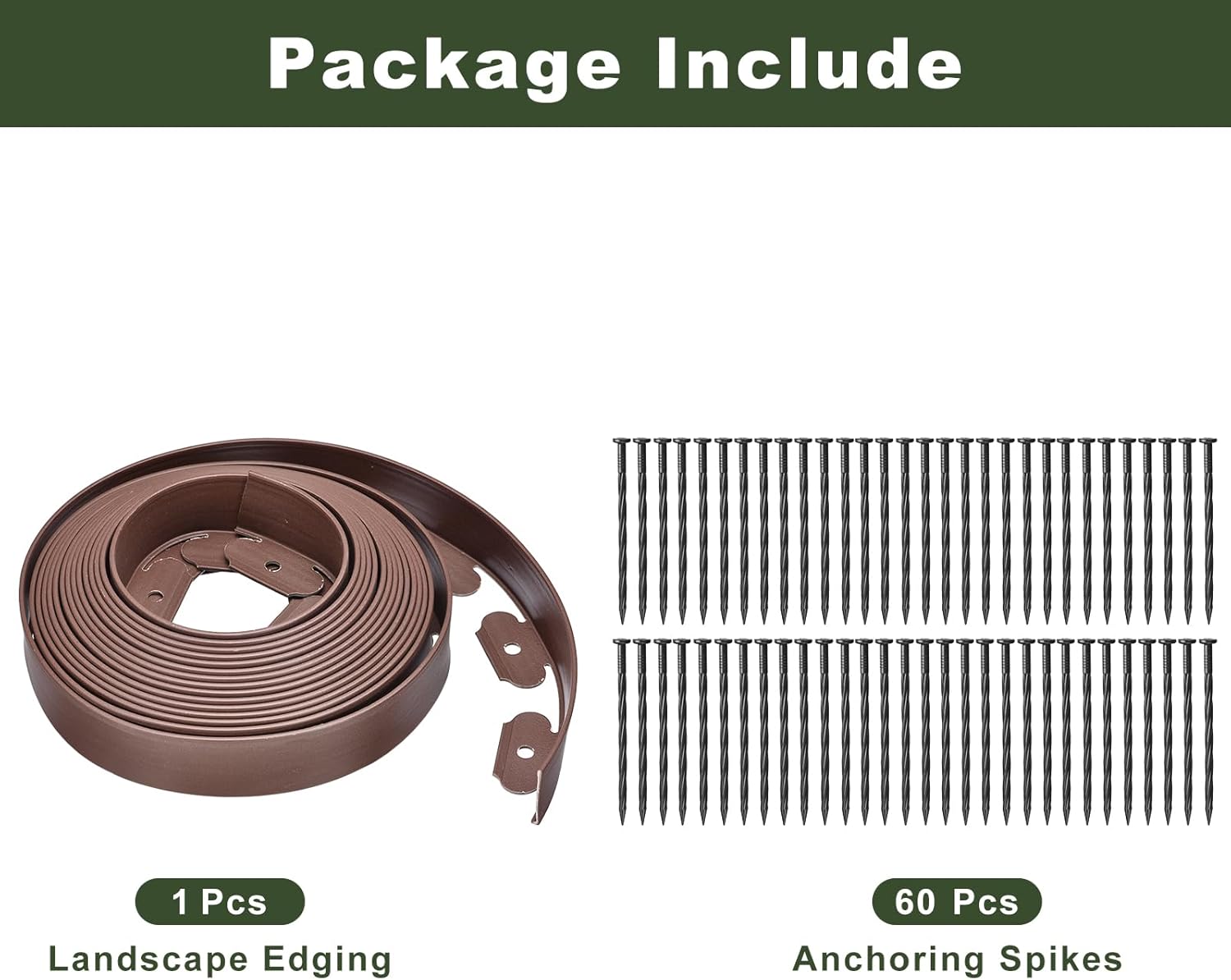 uxcell Landscape Edging, 1Pcs 66FT x 2" - Garden Edging Kit with 60 Stakes, Landscape Edging Border for Garden Lawn Flower Bed Yard Grass (Coffee)