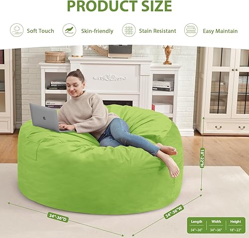 Miniatura 339 de Puf de 5 pies, puf grande con relleno de espuma viscoelástica, sofá puff esponjoso con funda de terciopelo holandés, puf redondo para sala de estar,