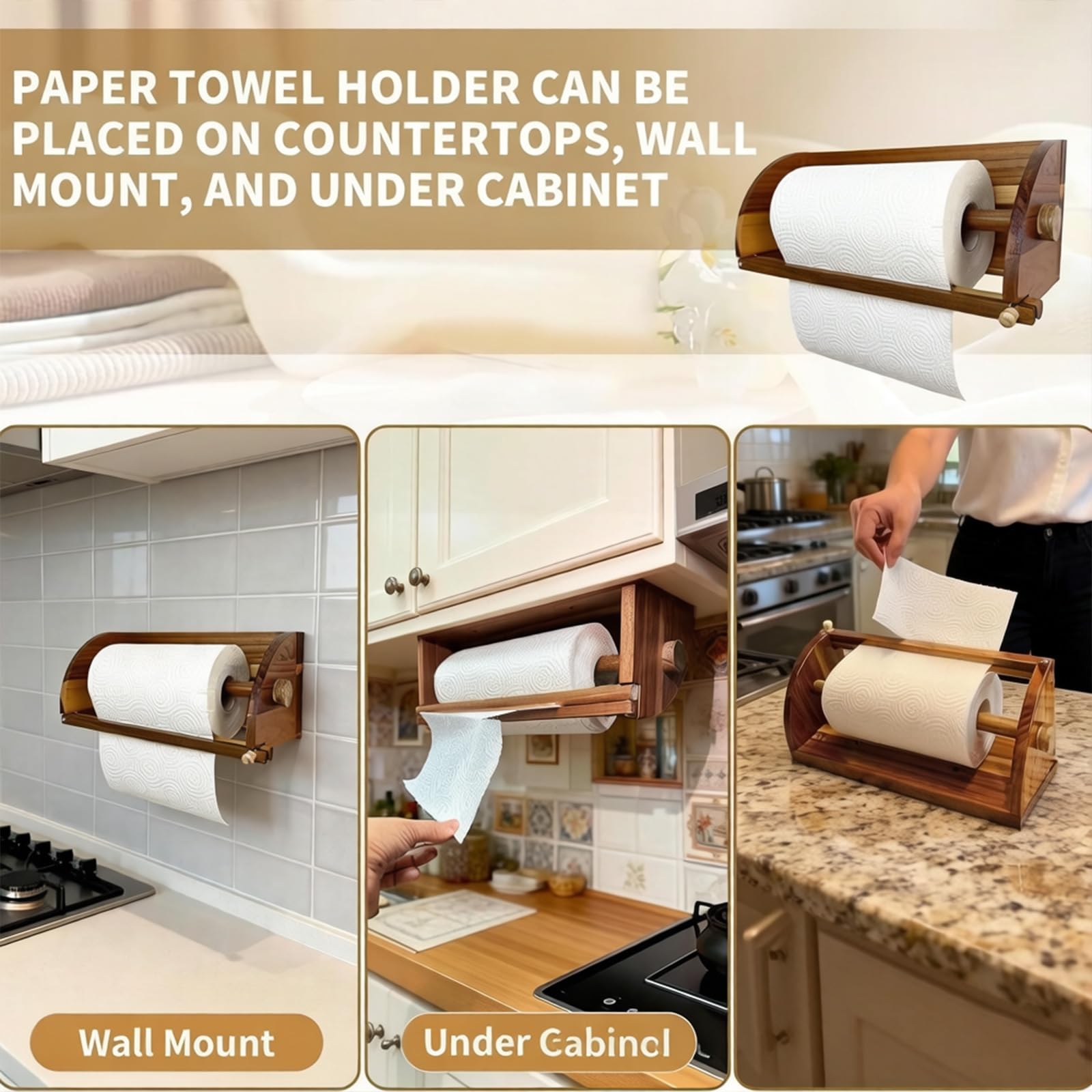 Portarotolo da cucina in legno per uso familiare con design naturale