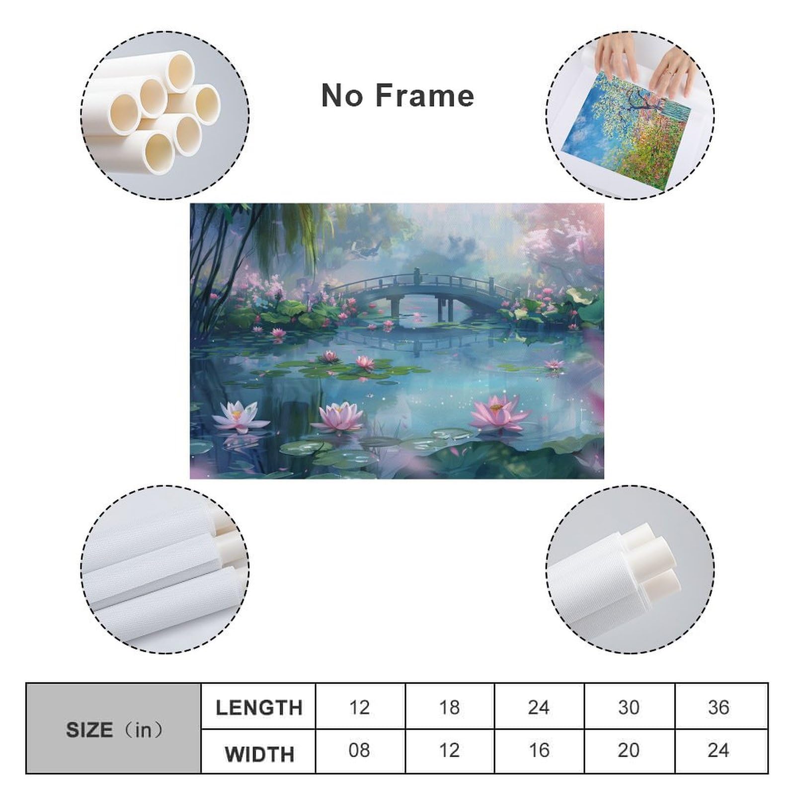 Amazon.co.jp: 絵画 池にかかる小さな橋の眺めインテリア 絵画 美しい
