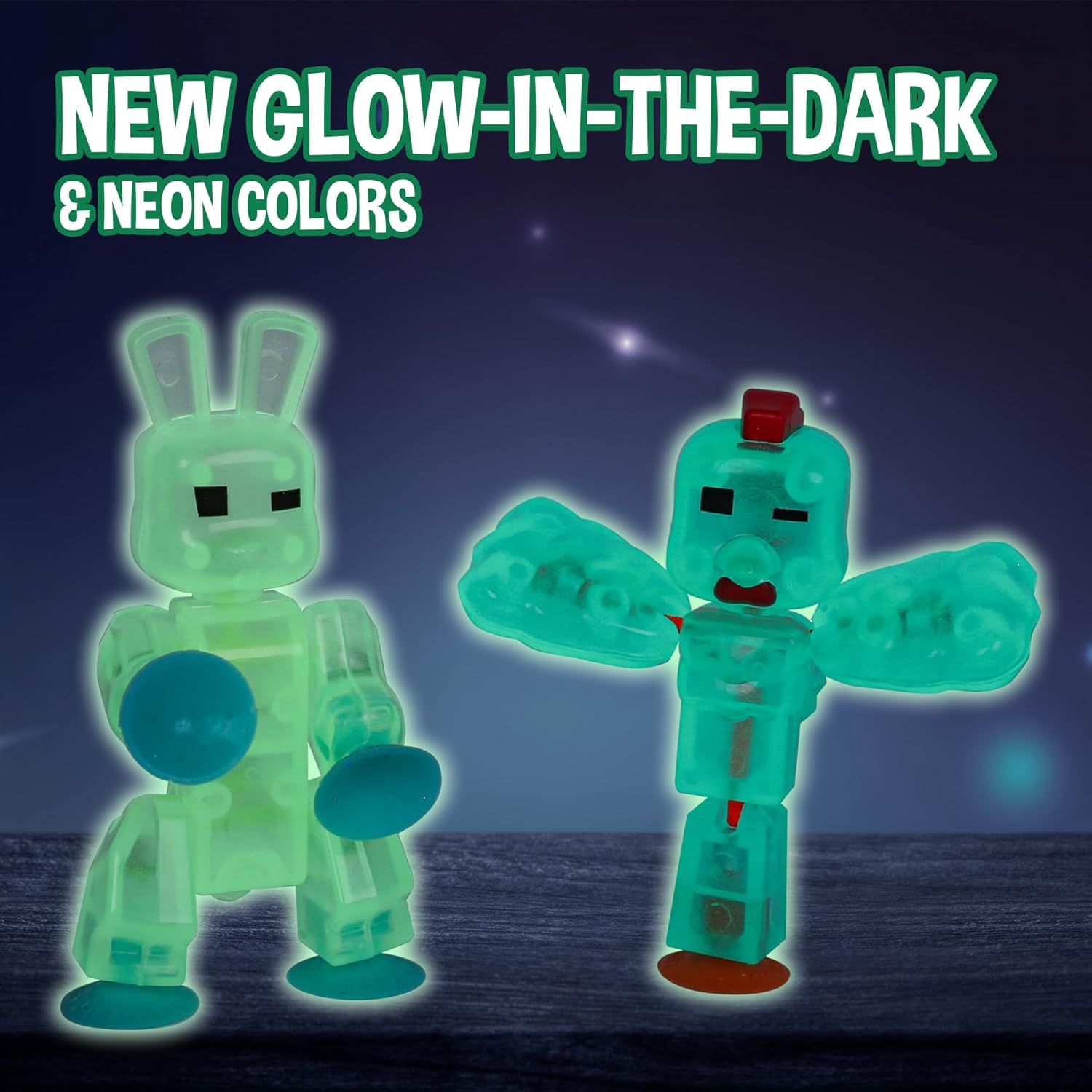 Zing Stikbot Easter Pack, Set of 2 Chickens and 2 Bunnies with Exclusive Neon & Glow in The Dark Colors, Create Stop Motion Animation, for Kids Ages 4 and Up
