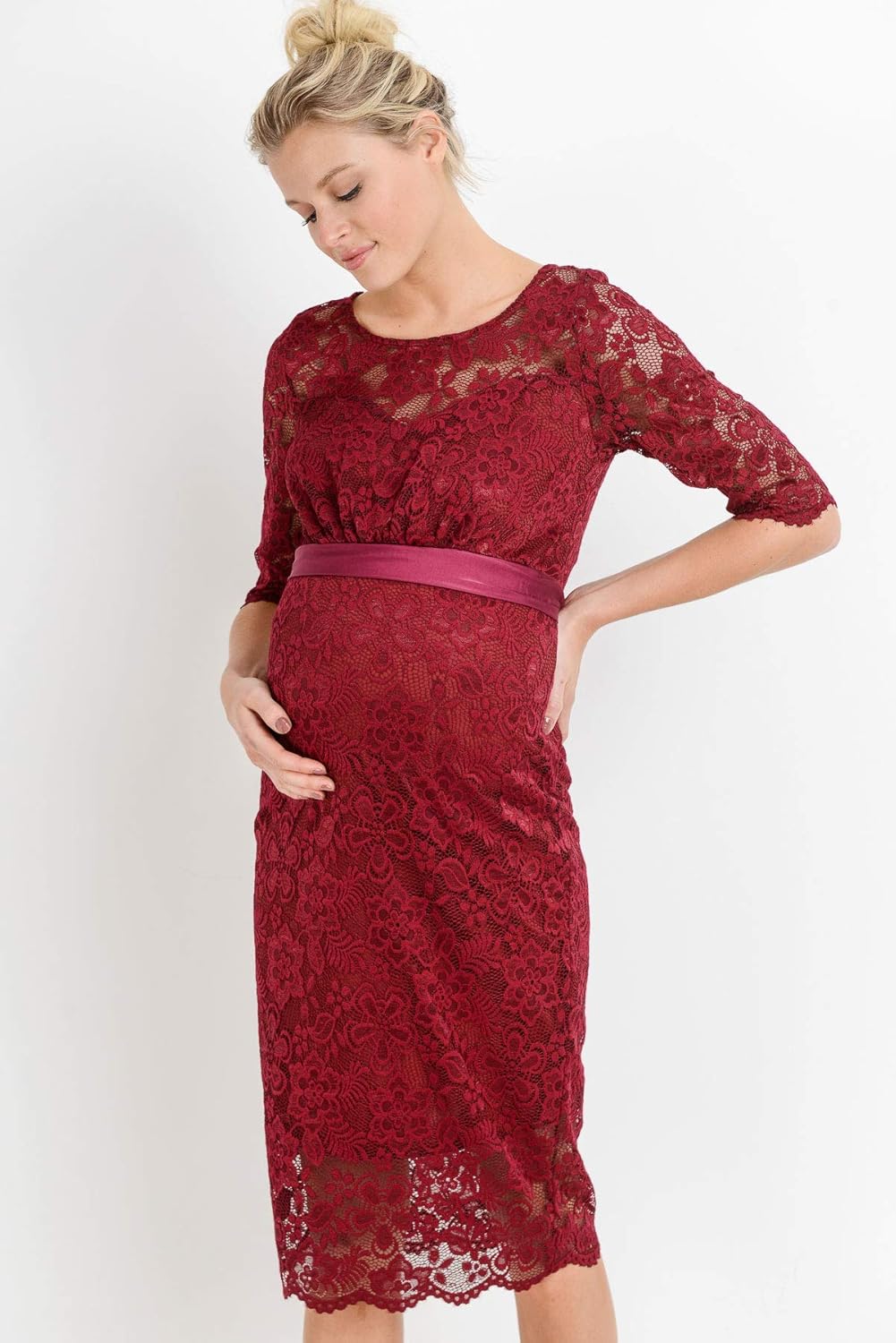 Hello MIZ Women's Baby Shower Floral Lace Maternity Dress