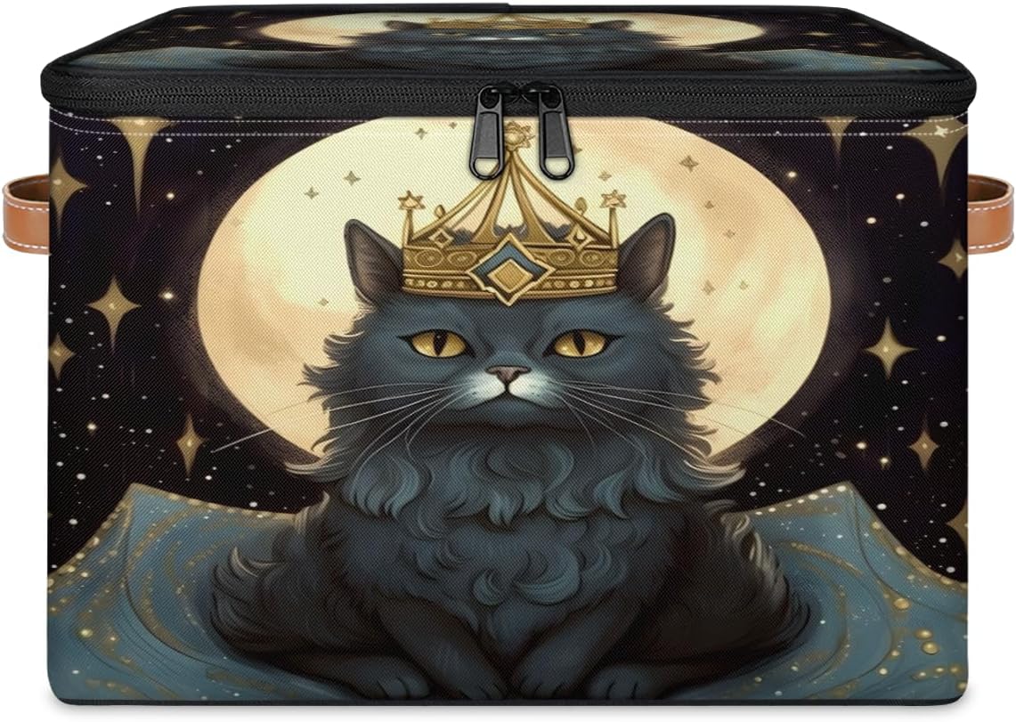 Storage Bin Set of 2 Cat Quuen Storage Basket with Zipper Lid & Handle Foldable Closet Shelf 2 Pack Cloth Organizer Basket Cube Bins Clothes Organizer for Bedroom, Nursery