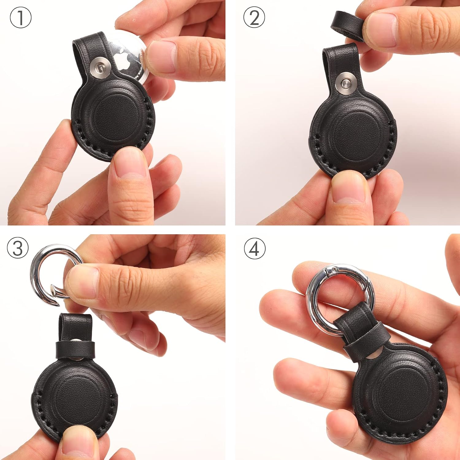 Genuine Leather Keychain Holder Compatible with Airtag, Secure for Air Tag Keychain Holder Case Cover Key Chain Ring Accessories - Black V1.0 image 2