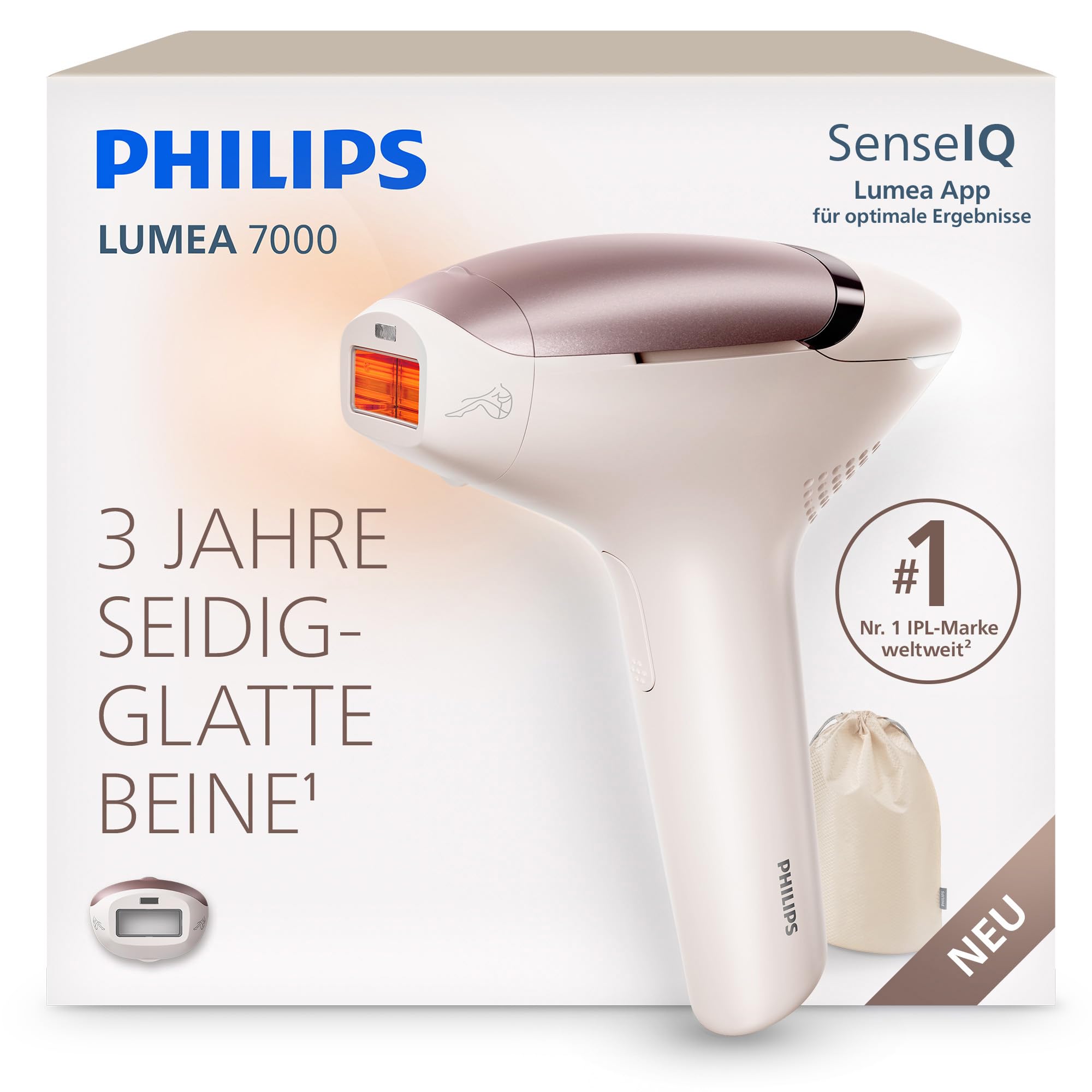 Philips Lumea 7000 IPL-Haarentfernungsgerät - Alternative zur Laser-Behandlung im Salon, einfache Anwendung zu Hause, Sicherheit nach medizinischen Standards, Aufsatz für Körper und Beine, BRI933/00
