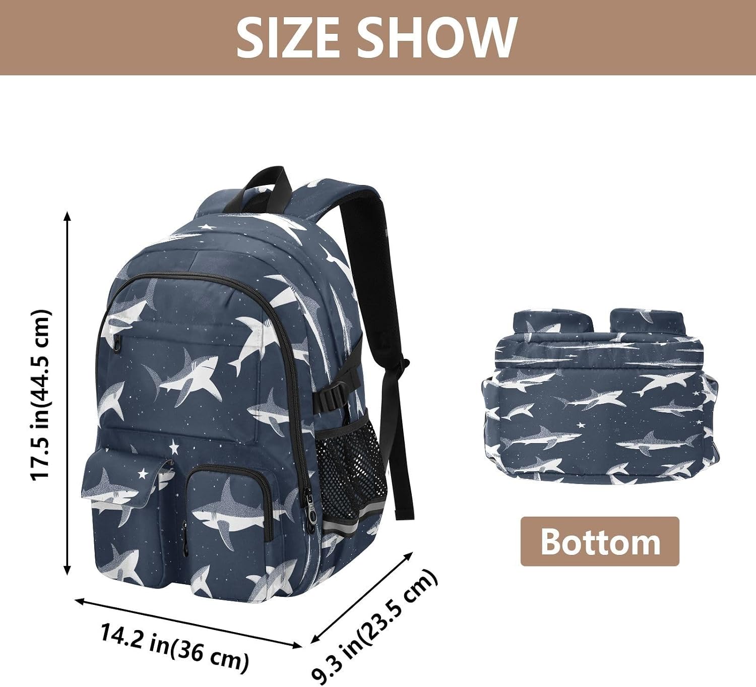 Student Laptop Backpack, Sea Sharks Stars 30L Travel Daypack for Teens College, Casual School Shoulder Bag for Women Men Boys Girls, Fits 14 inch Laptop image 3