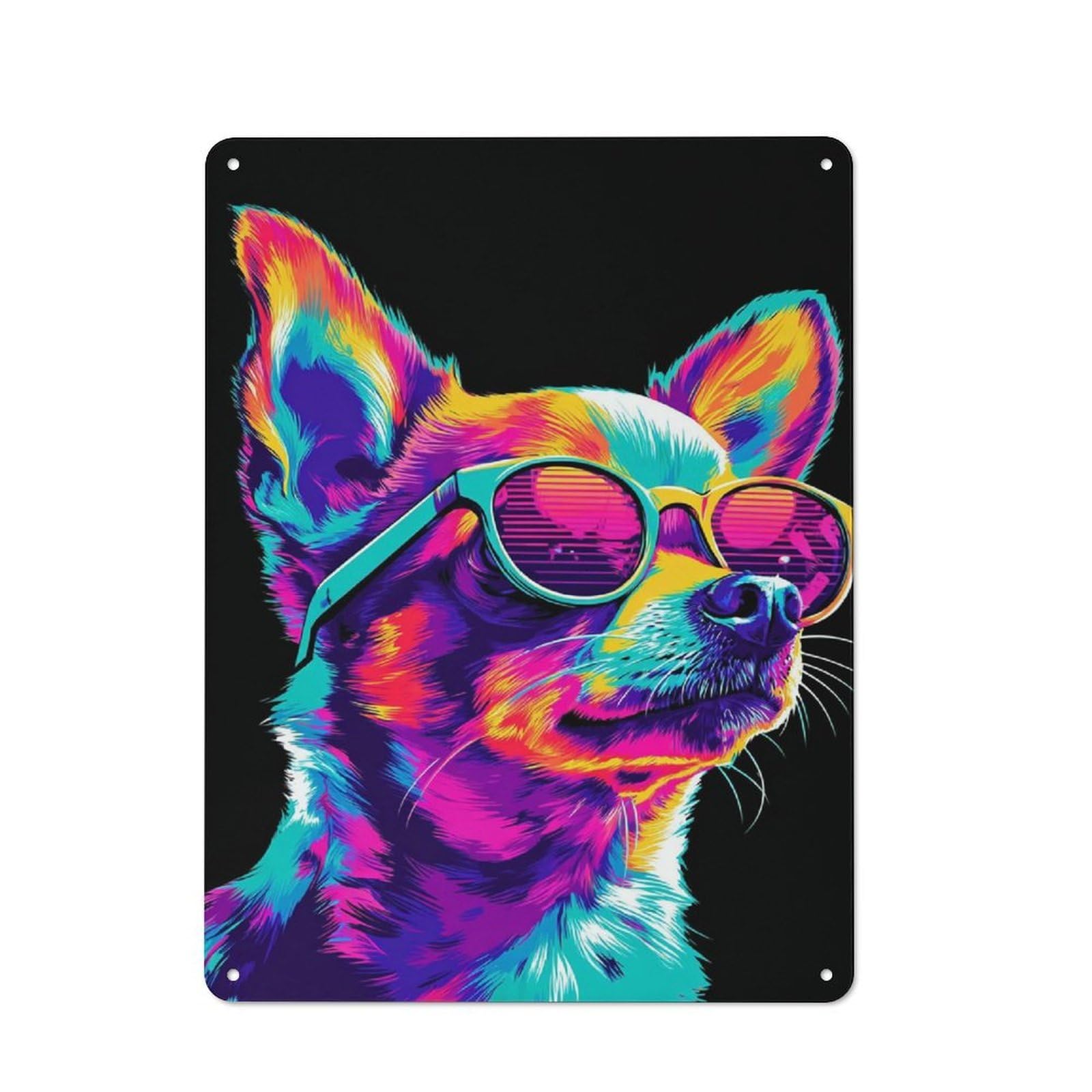 Junmoney Vibrant Neon Dog Portrait -3 Retro Tin Sign 40X30cm For Living Room Or Hallway, Gift For Living Room Decor Lovers During The Christmas Season