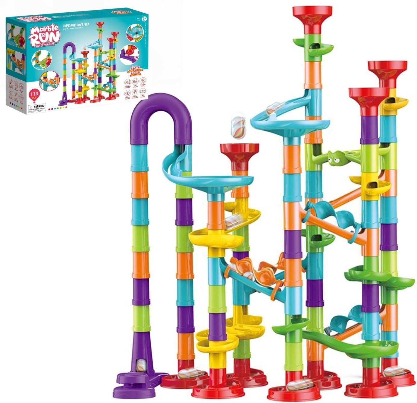 Marble Run for Kids Ages 4-8 - Maze Game DIY Educational Playset Birthday Gift for Ages 3+,Track Pipe Building Blocks Glass Marbles for Kids Birth Day Preschool, Toys for 3 Year Old Boys Christmas