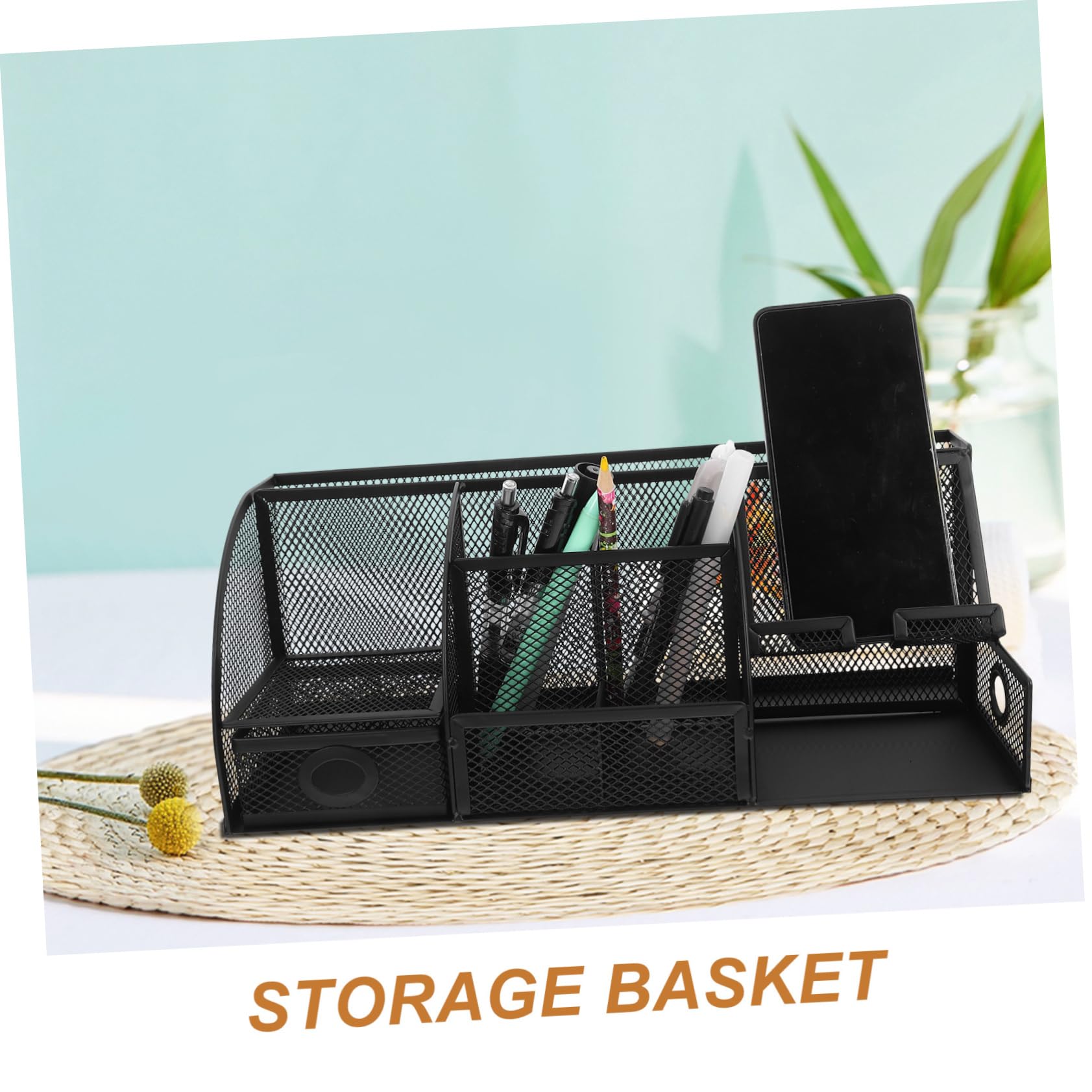 NUOBESTY Organizer da Scrivania in Metallo Portapenne Multifunzione Nero 7 Scomparti Compatto per Ufficio e Studio Contenitore Portaoggetti per Cancelleria