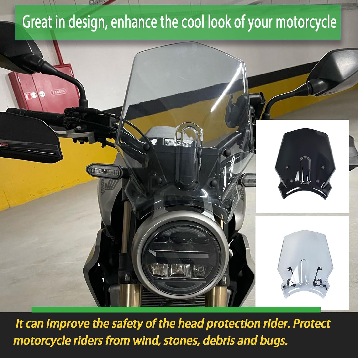 Windshield Compatible with Ho-n-da CB125R CB250R CB300R 2018-2023 Double Bubble WindScreen Motorcycle Accessories Front Fairing Deflector Visor Viser (Light Smoke)