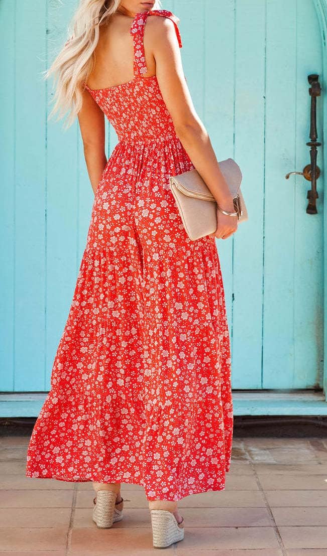 GOLDSTITCH Women's Summer Boho Spaghetti Strap Ruffle A Line Beach Long Maxi Dress - Image 3