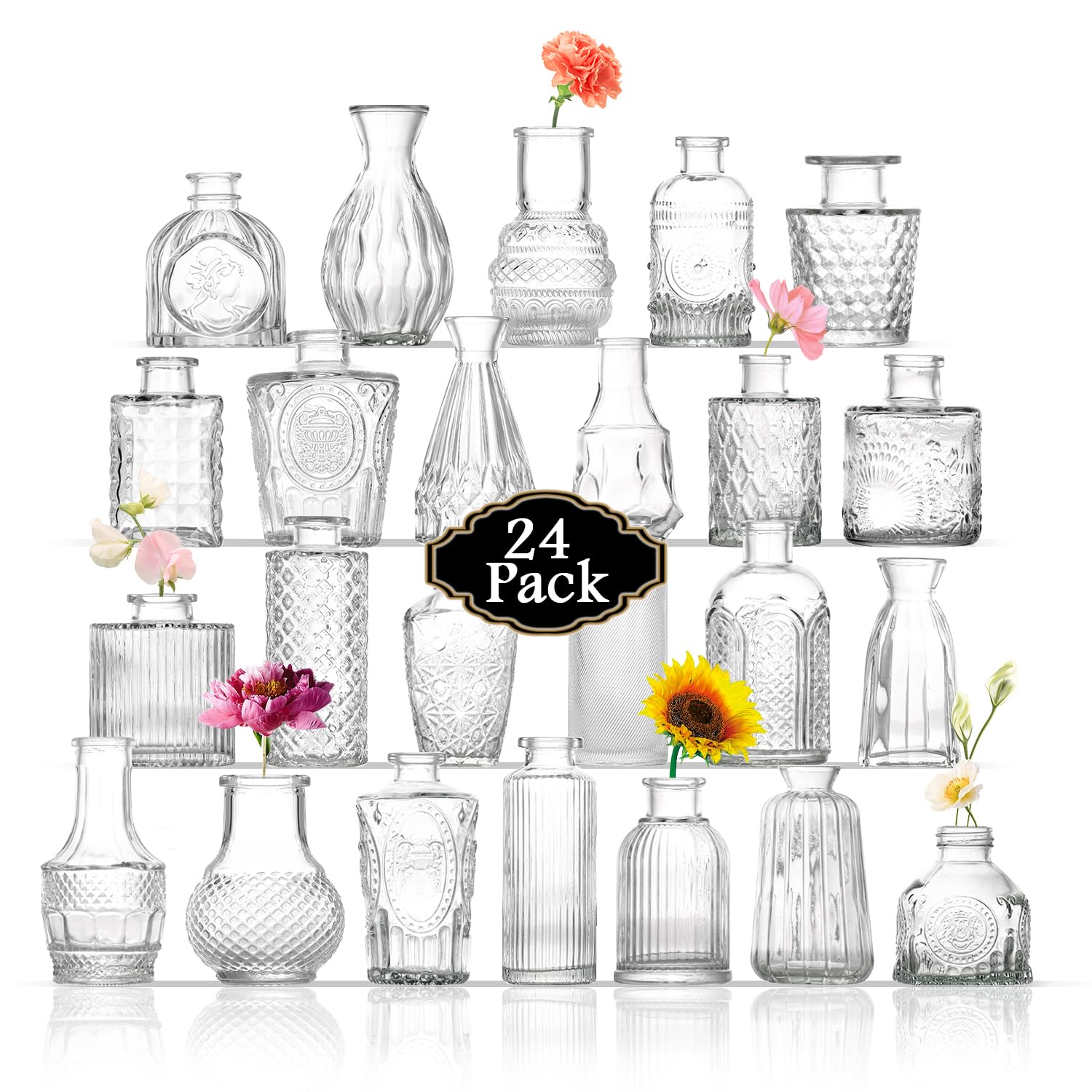 ROLLSCERAY Bud Vases in Bulk 24, Small Vase for Flowers, Glass Vase for Centerpieces, Small Flower Vases for Centerpieces, Mini Vases, Vintage Vase,