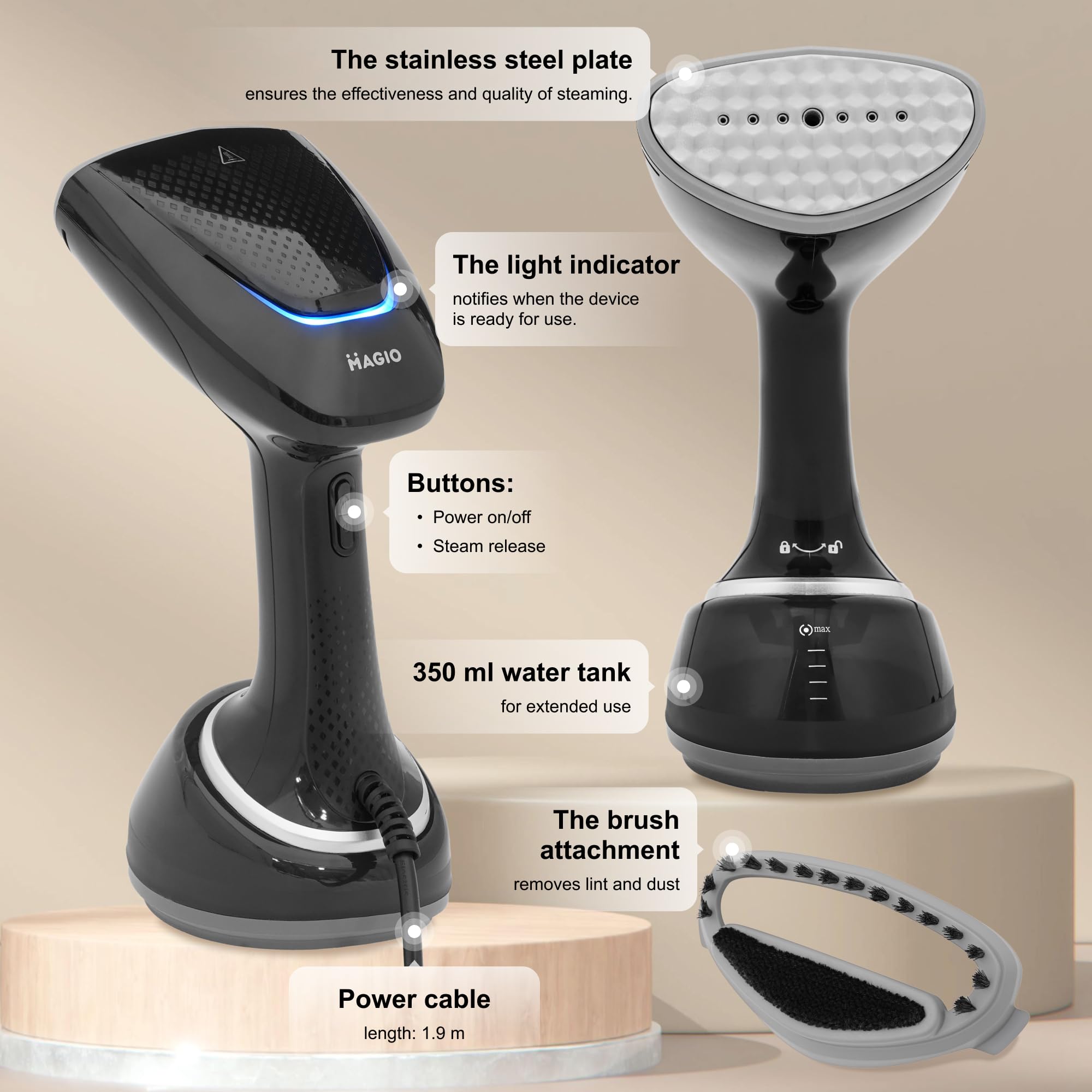 Plancha vertical vapor 1700W MAGIO, plancha vertical para ropa, plancha vapor vertical, steamer de mano, uso vertical y horizontal, 350 ml