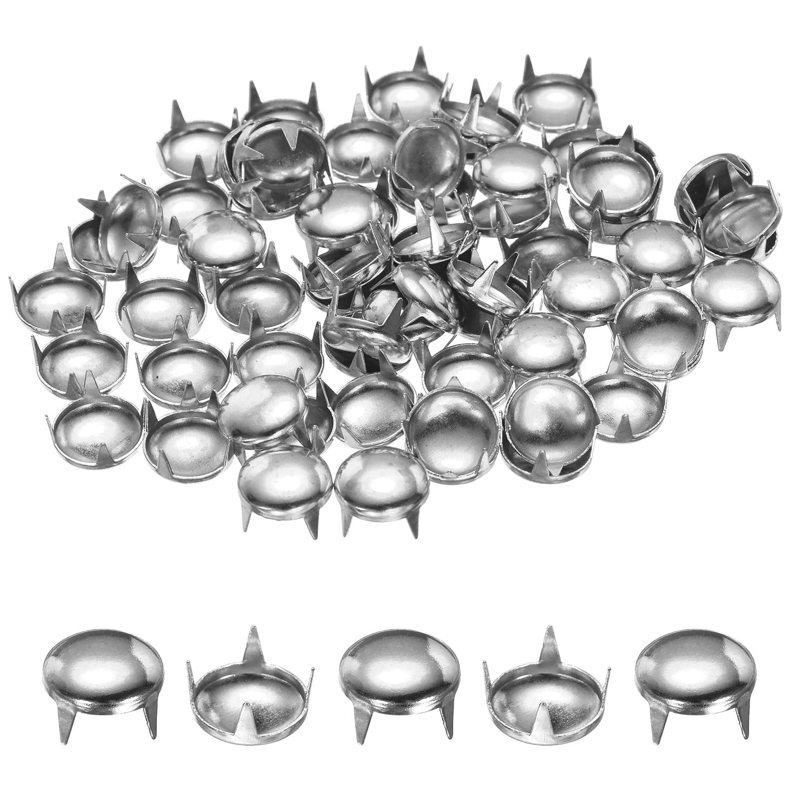 sourcing map 85pcs Round Dome Rivets 9mm Copper 4 Claw Rivet Metal Spike Studs Spots Punk Rock for Leather Craft Clothes Belt Bag Shoes Bracelet Accessories, Silver