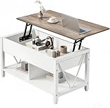 YITAHOME Lift Top Coffee Table, Easy-Lift, 2-Tier Storage, Adjustable Height with Hidden Storage Compartment and Shelf for Living Room, Office, White&Gray - 6