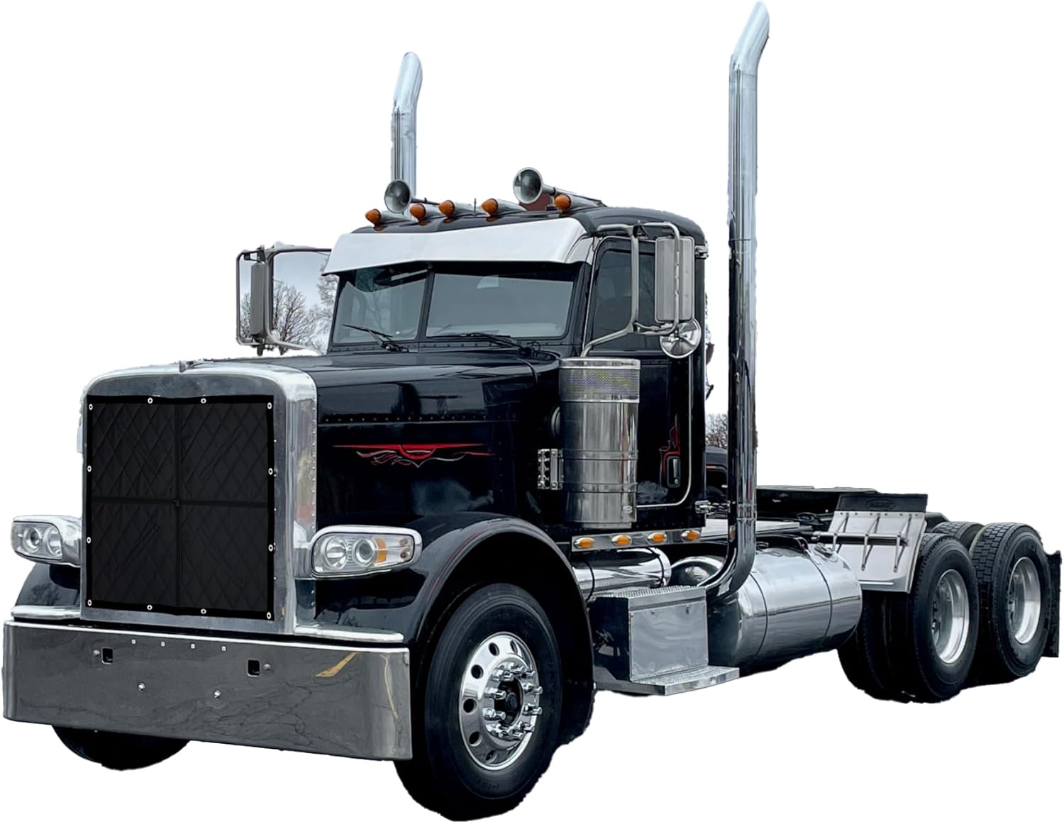 Fits Peterbilt 388/389 Premium Black Quilted 2 Zip Winter Front by GrilleAdz (Includes Quilted Winter Front & Installation Kit)