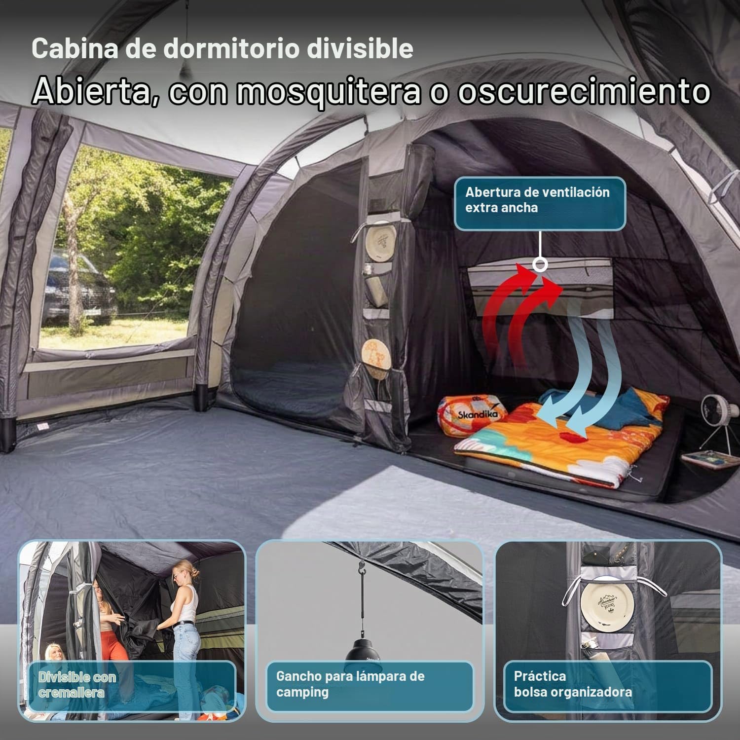 Skandika Tienda de campaña hinchable Folldal Air Protect | Tienda de aire para 4-5 personas, suelo cosido, impermeable, columna de agua de 5000 mm, con bomba, toldo | Tienda de camping, tienda de
