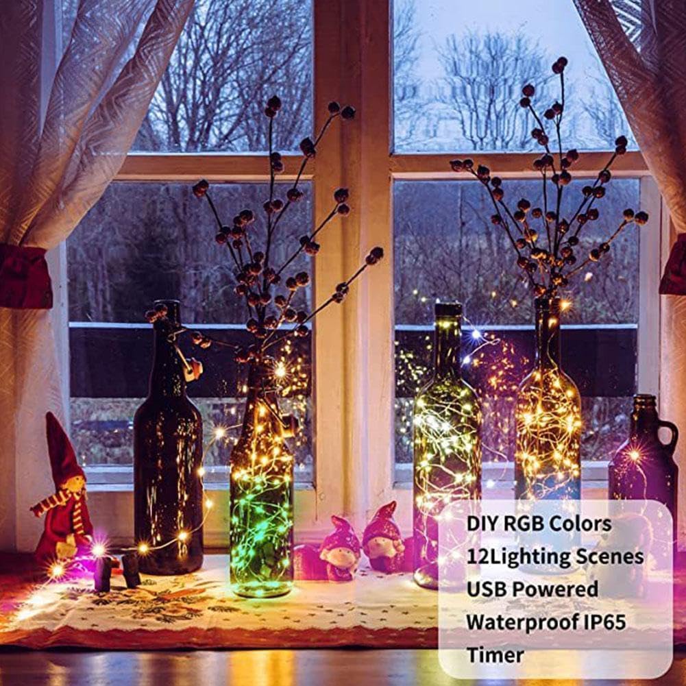 Inteligentne lampki choinkowe, choinki Światła RGB Sterowanie Bluetooth Łańcuch świetlny LED USB, wróżkowe łańcuchy świetlne z pilotem do dekoracji choinki Dekoracja wewnętrzna na zewnątrz/333 (Kolor:
