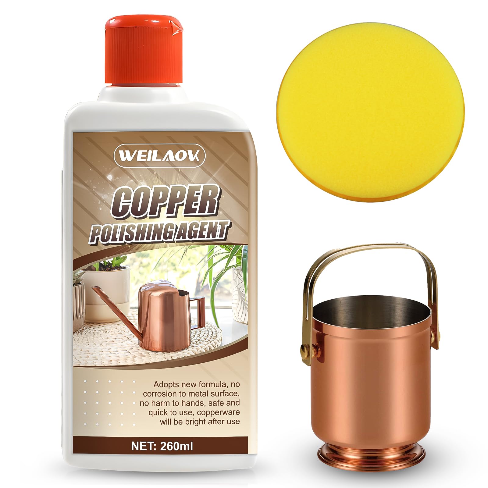 WEILAOK Brass Polish, Brass Cleaner, Copper Polish, brasses cleaner and Restorer, Highly Efficient Cleaning and Polishing Suitable for Copperware, Tableware, Crafts, etc, 260 Ml