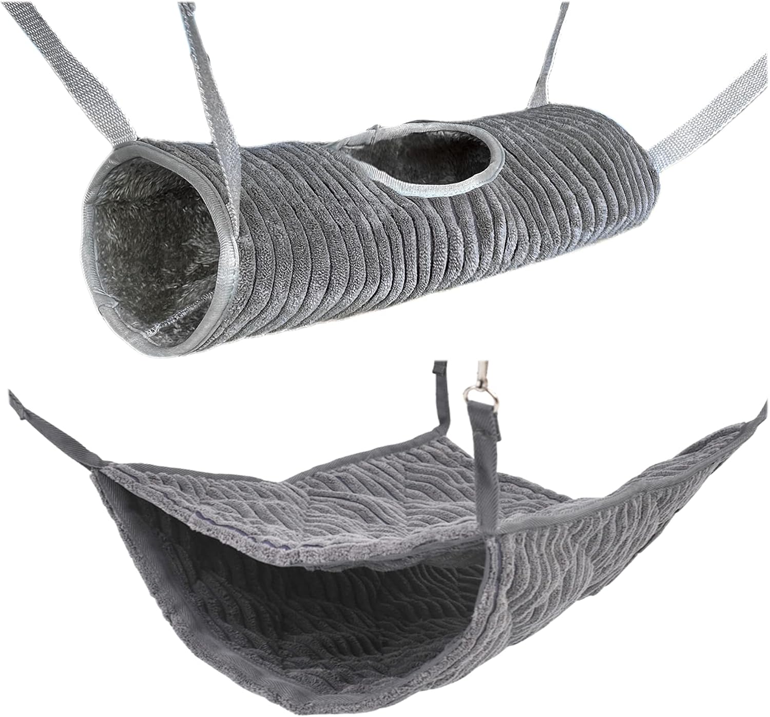 Alfie Pet - Eileen 2-Piece Set Hammock and Tunnel for Mouse, Chinchilla, Rat, Gerbil and Dwarf Hamster - Color: Grey