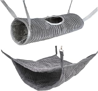 Alfie Pet - Eileen 2-Piece Set Hammock and Tunnel for Mouse, Chinchilla, Rat, Gerbil and Dwarf Hamster - Color: Grey
