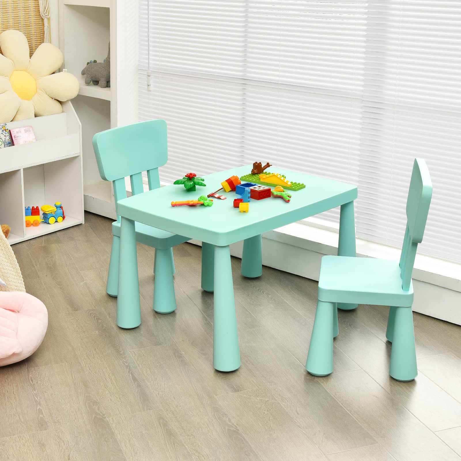 COSTWAY 3 TLG. Kindersitzgruppe, Kindertisch mit 2 Stühlen, Kindermöbel aus Kunststoff, Kinder Tischset für Kindergarten und Kinderzimmer (Grün)