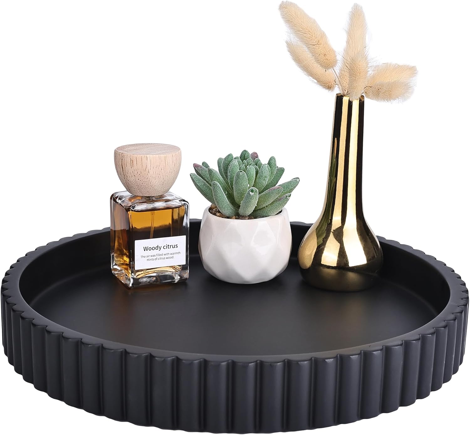 Emma & Ella Round Decorative Tray for Coffee Table Decor – Concrete Round Tray Home Decor – Circle Centerpiece Bandejas Decorativas for Living Room, Ottoman, Vanity, or Entryway (Black)