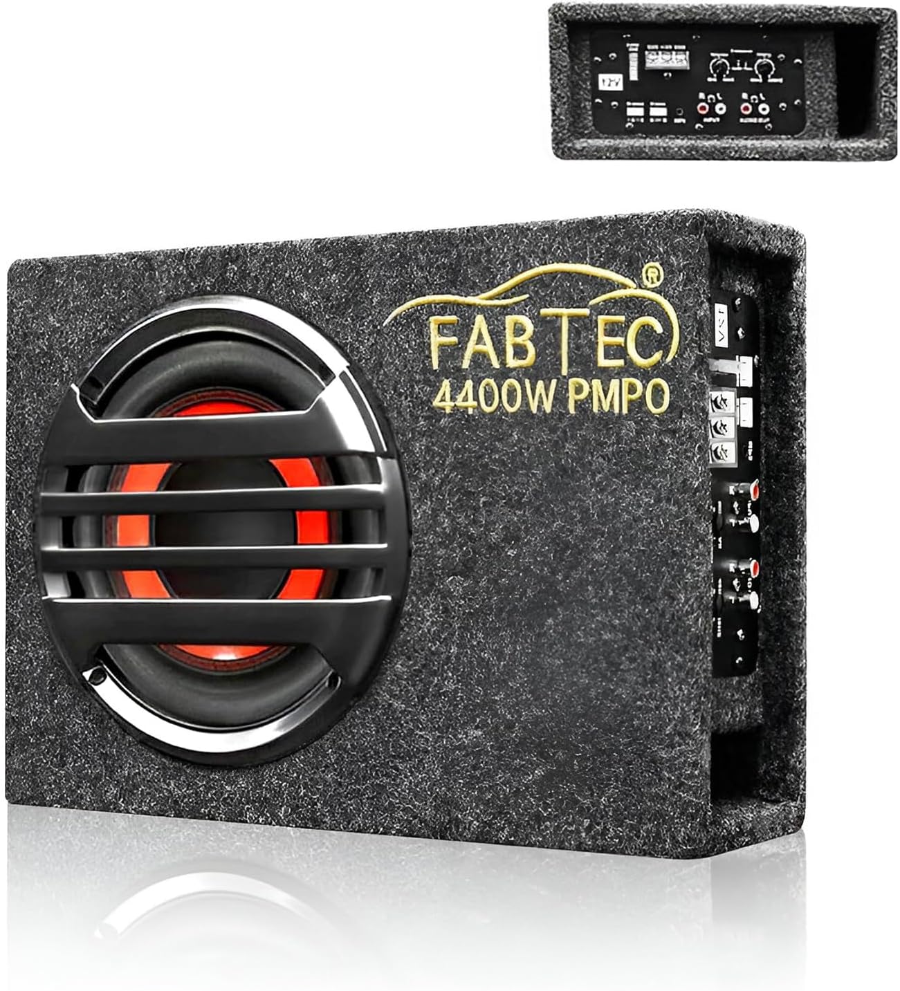 FABTEC 8" Active Under Seat Subwoofer for Cars Built-in Amplifier Compact Grey Bass Tube 200W RMS Power