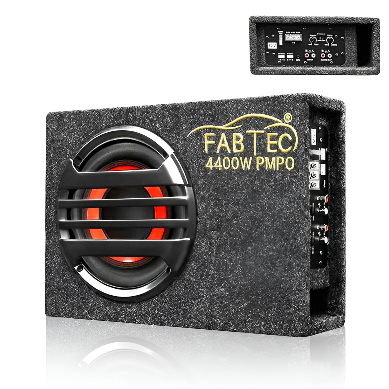 FABTEC 8" Active Under Seat Subwoofer for Cars Built-in Amplifier Compact Grey Bass Tube 200W RMS Power