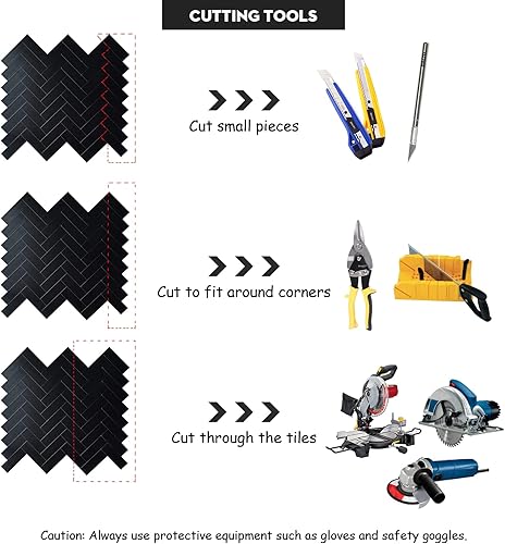 Miniatura 6 de HOMEART Azulejo negro de espiga para salpicaduras de cocina, adhesivo de aluminio para salpicaduras de cocina, azulejos de pared para baño (6 hojas)