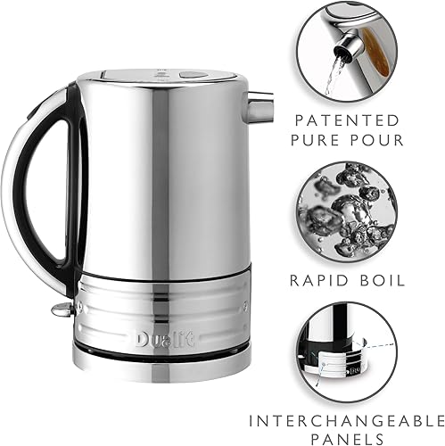 Miniatura 4 de Dualit Design Series Hervidor de agua de 50.7 onzas líquidas, hervidor de acero inoxidable con ribete negro, hervido rápido y boquilla patentada