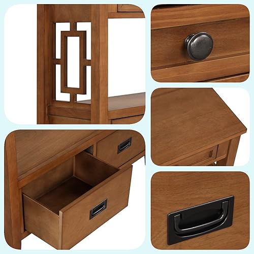 Miniatura 6 de L"KeKe Mesa consola de granja de 36 pulgadas con 4 cajones y 1 estante de almacenamiento, madera de pino adecuada para entrada, entrada, sala de