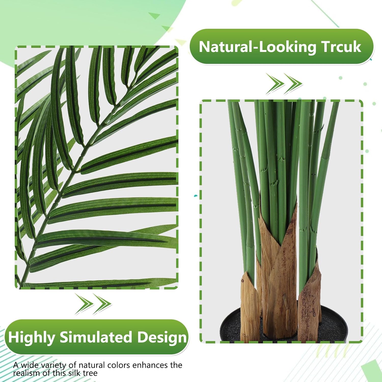 6ft Artificial Palm Tree Indoor, Large Fake Tropical Areca Palm with 18 Trunks, Tall Faux Floor Plants for Indoor Living Rooms Offices Bedroom Home Decor