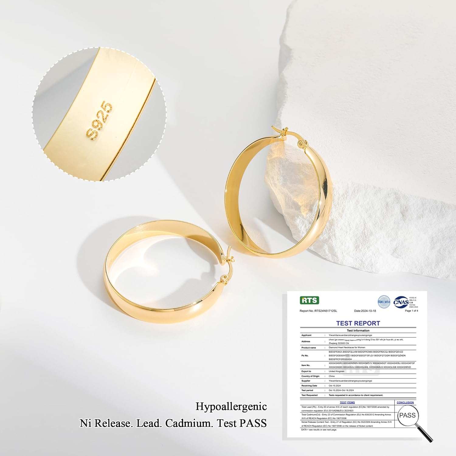 8mm Thick 925 Sterling Silver Hoops Earrings for Women 14K Real Gold Large Hoop Earrings Hypoallergenic and Lightweight Big Hoop Earrings for Women 20/30/40/50/60/70MM - Image 6