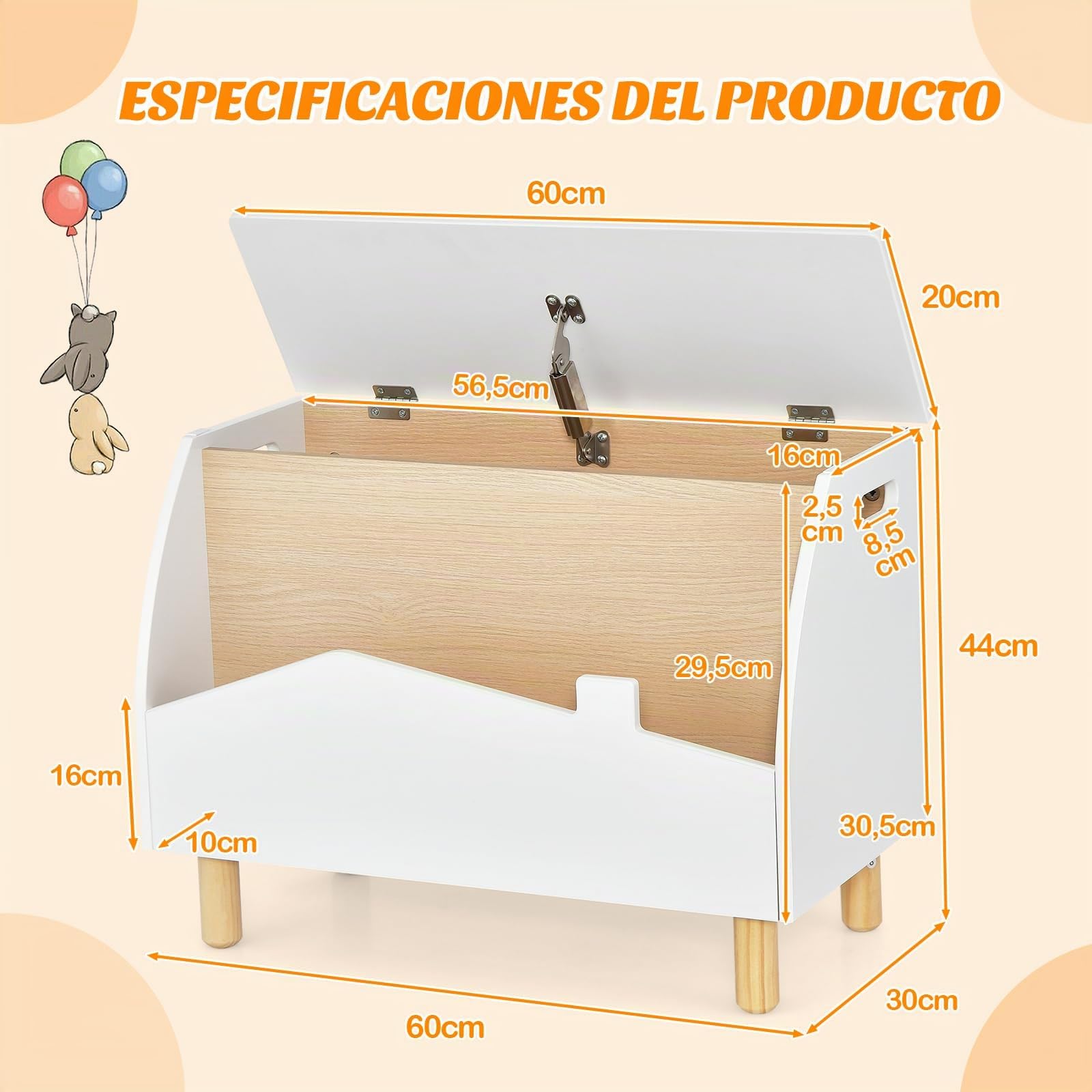 COSTWAY Estantería de Juguetes con Almacenamioneto, Baúl de Juguetes de Madera con Estante Expositor, Librería Infantil con Bisagra de Seguridad, Caja de Juguetes para Niñas y Niños (Blanco)