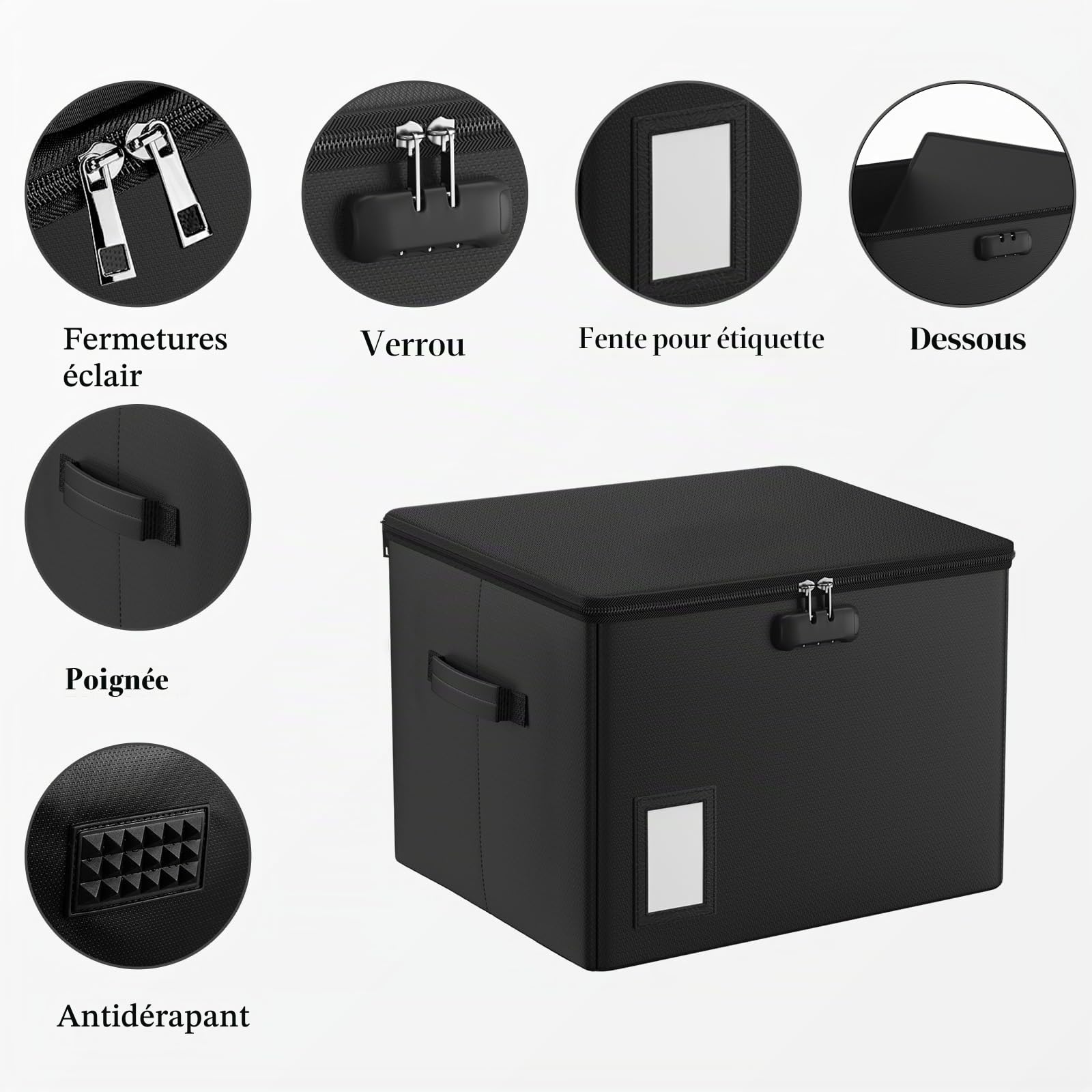 ENGPOW Boîte de rangement ignifuge pour documents,bandes dessinées,39,5 x 38 x 29 cm,grande boîte pliable pour bandes dessinées avec verrou,conteneur robuste pour magazines,journaux