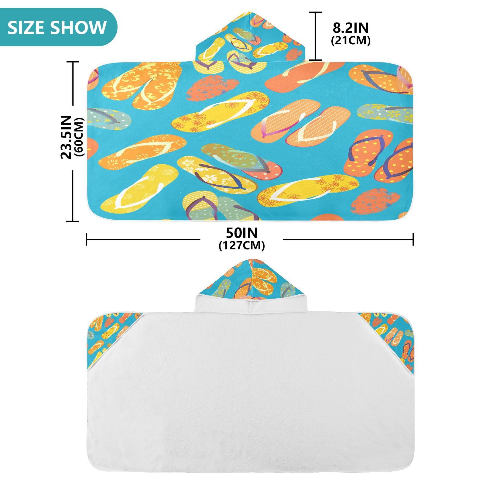 Kigai Flip Flops Kids Hooded Towel, 24x50 in Bath/Pool/Beach Soft Absorbent Hooded Towel Wrap for Toddler Kids