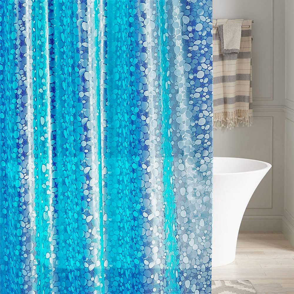 Tenda Doccia 3D Galassia Blu Luna Con Ganci - 90x180cm, Impermeabile, Antimuffa E Antibatterica, Poliestere