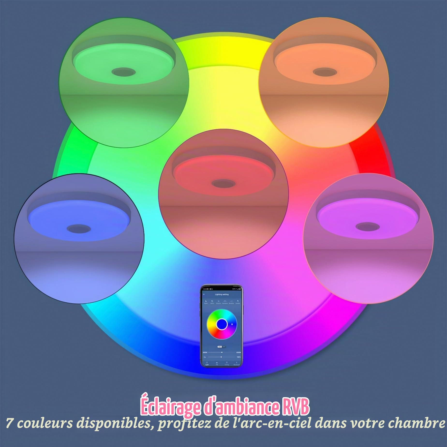 JDONG Plafonnier LED avec télécommande dimmable 36W Bluetooth plafonnier ciel étoilé, changement de couleur RGB étanche