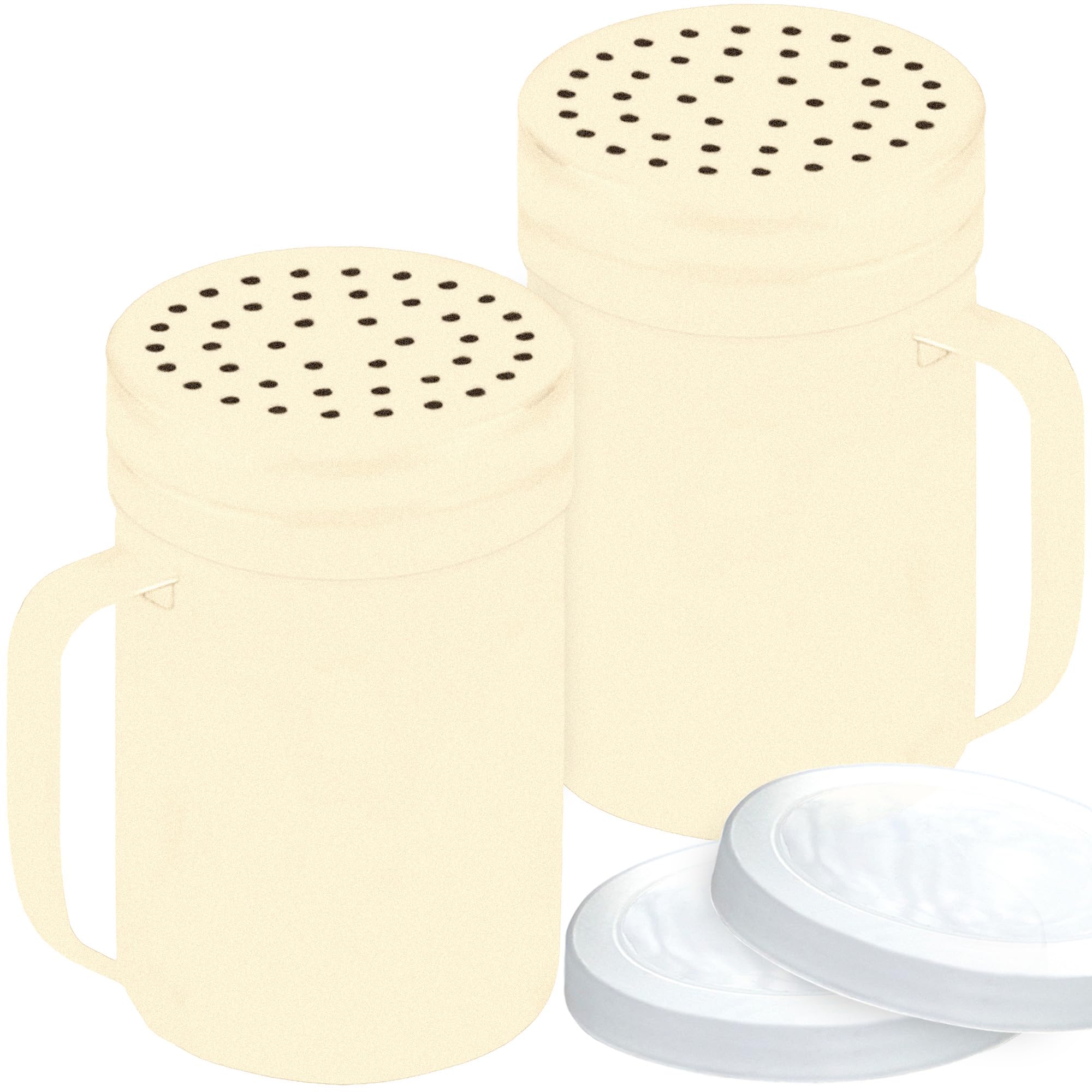 CUSINIUM 14oz Beige Stainless Steel Salt Pepper Dredge Shakers - With Plastic Cap - With Handle - Pack of 2