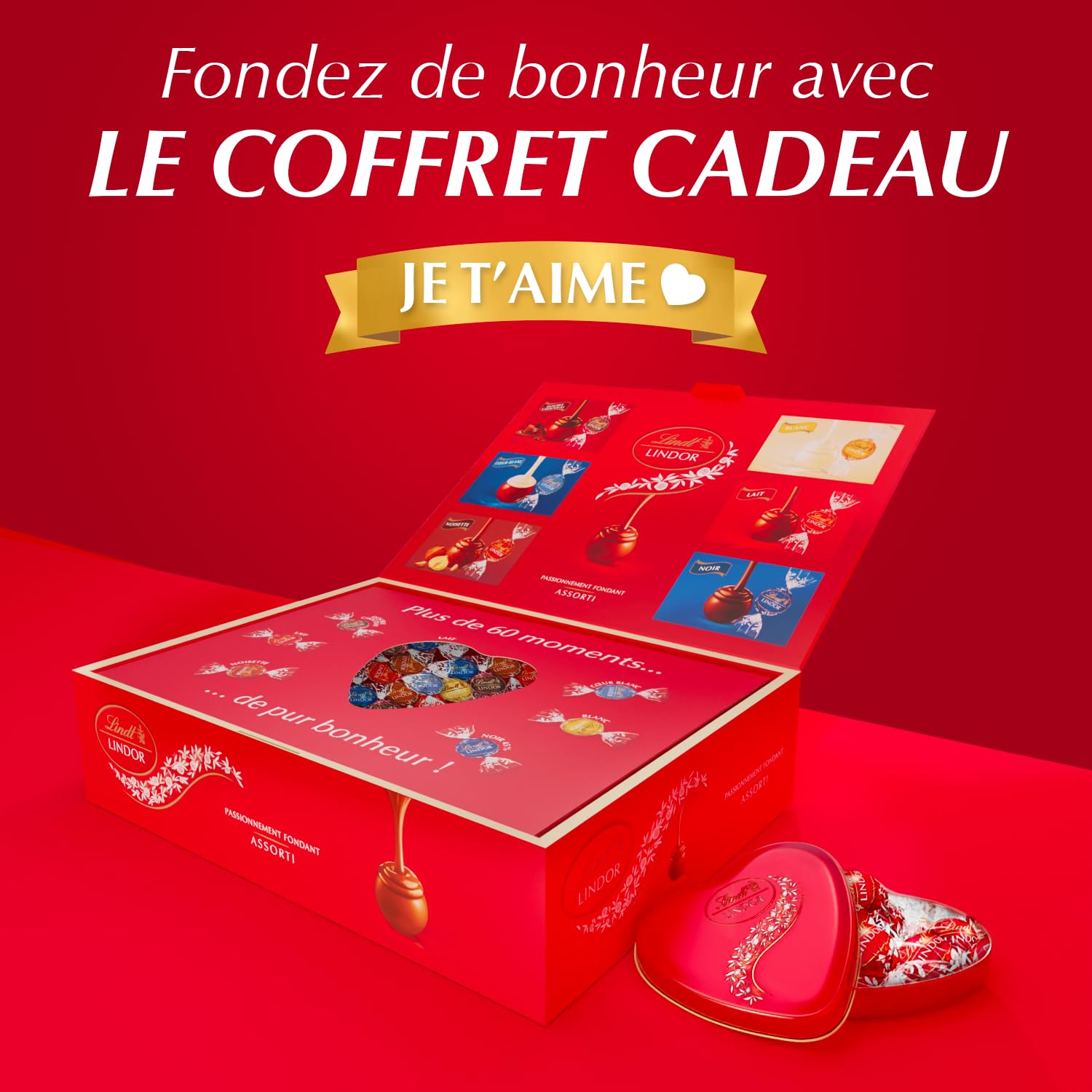 Lindt Boîte LINDOR Édition Saint-Valentin Assortiment Lait Noir 45% Blanc 930g