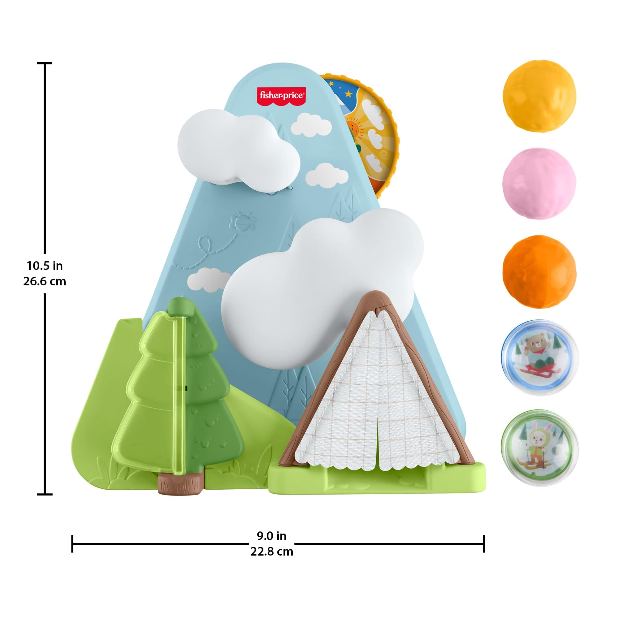Fisher-Price Leśni Przyjaciele Góra z piłeczkami, wrzucanie elementów i raczkowanie, aktywizująca zabawka rozwojowa dla niemowląt 9 mies.+, JLB88