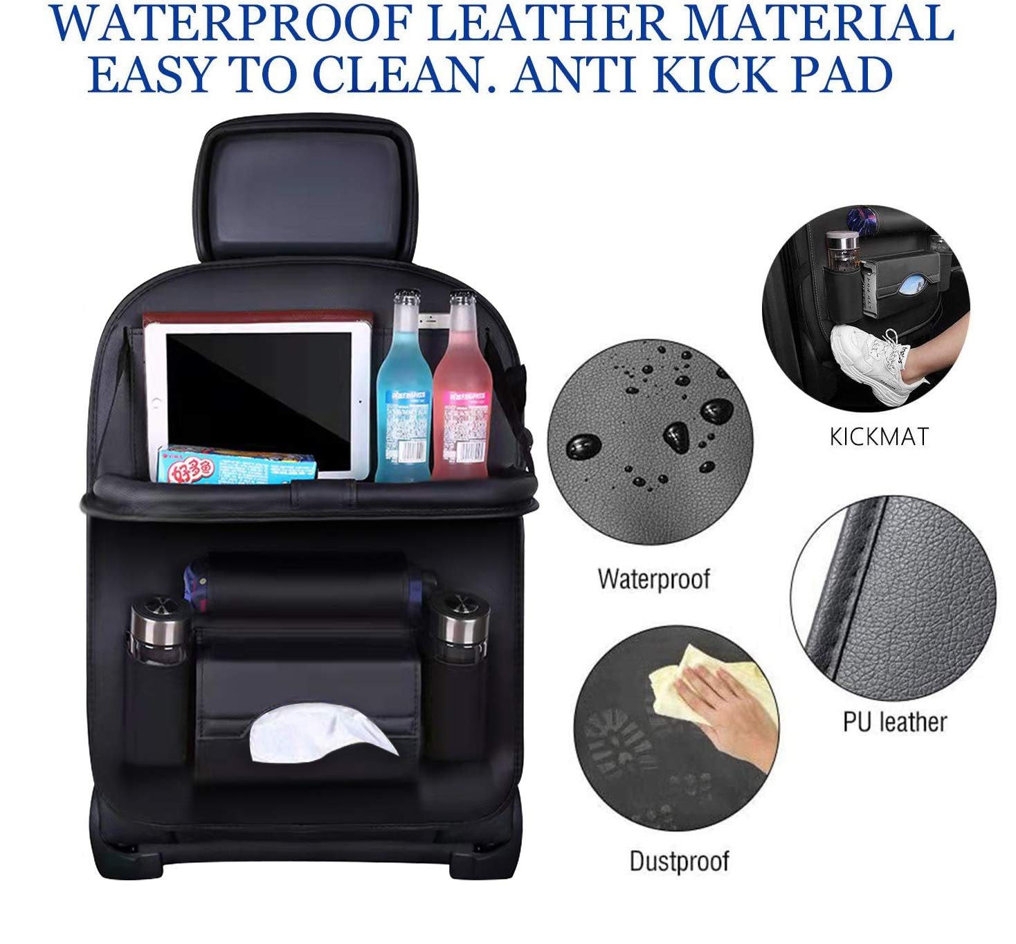 2-Pack PU Leather Backseat Organizer With Tray & Tablet Holder - Car - View #2
