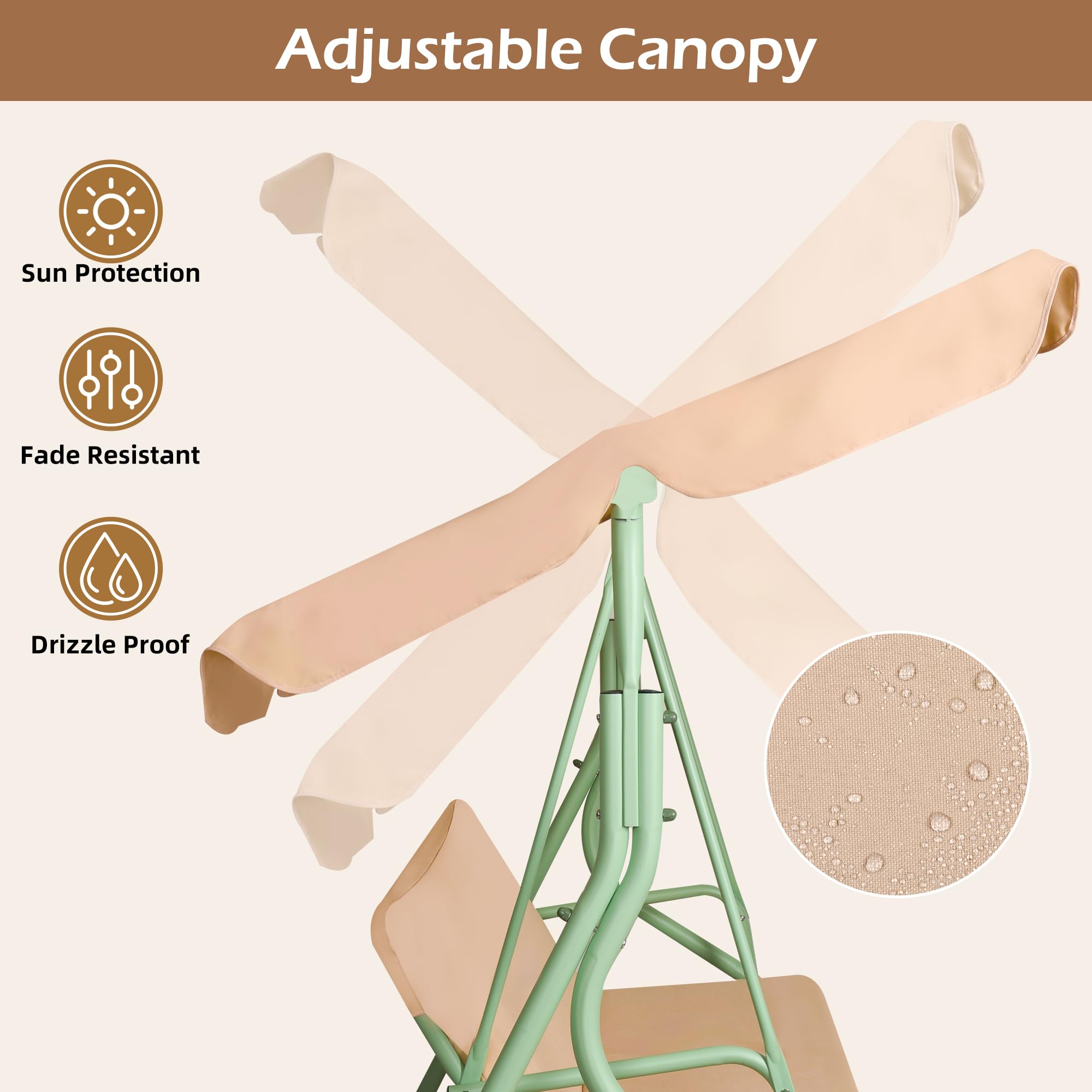 Frankystar Hulaop - Dondolo 3 Posti da Giardino con Cuscino Imbottito e Tettuccio Parasole Regolabile in Acciaio Verniciato e Tessuto Poliestere Beige