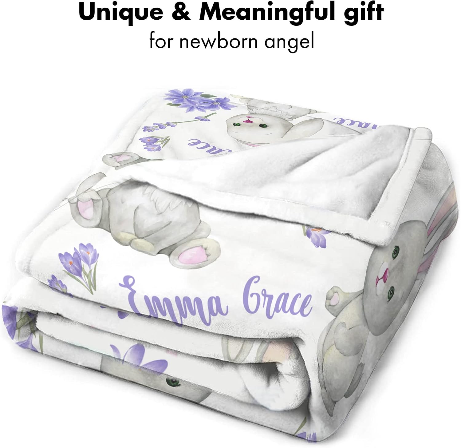 Personalized Rabbit Baby Blanket, Floral Swaddle Blankets Baby Girl, Animal Print Baby Blanket, Monogrammed Baby Blanket, Baby Blanket with Name, Baby Fleece Blanket, Sherpa Baby Blanket