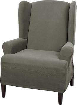 MAYTEX Mills Pixel Ultra Soft Stretch Wing Back Arm Furniture Cover 1 Piece Dusty Olive Green Chair Slipcover