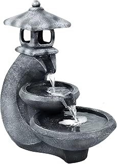 Pagoda Tiered Outdoor Fountain with 3 White LEDs