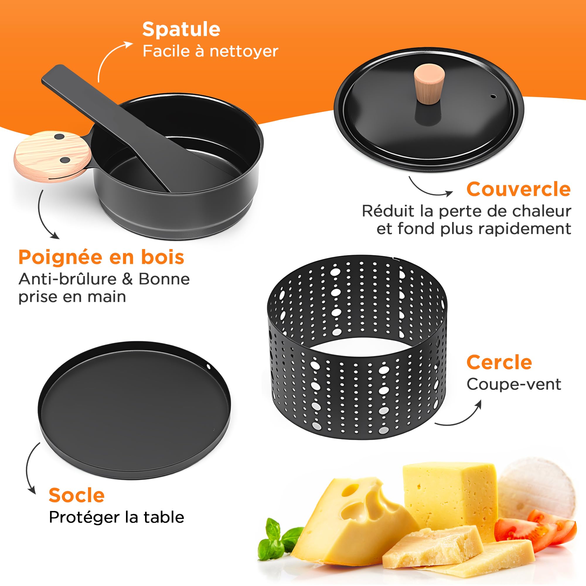 ipow Lot de 4 Appareil Raclette Bougie à Revêtement Antiadhésif,Poêlon Raclette Individuelle de Fusion Rapide sans Fil pour Fromage Fondu Chocolat Oeuf Frit à Table,dans Jardin,en Camping,4 Spatules