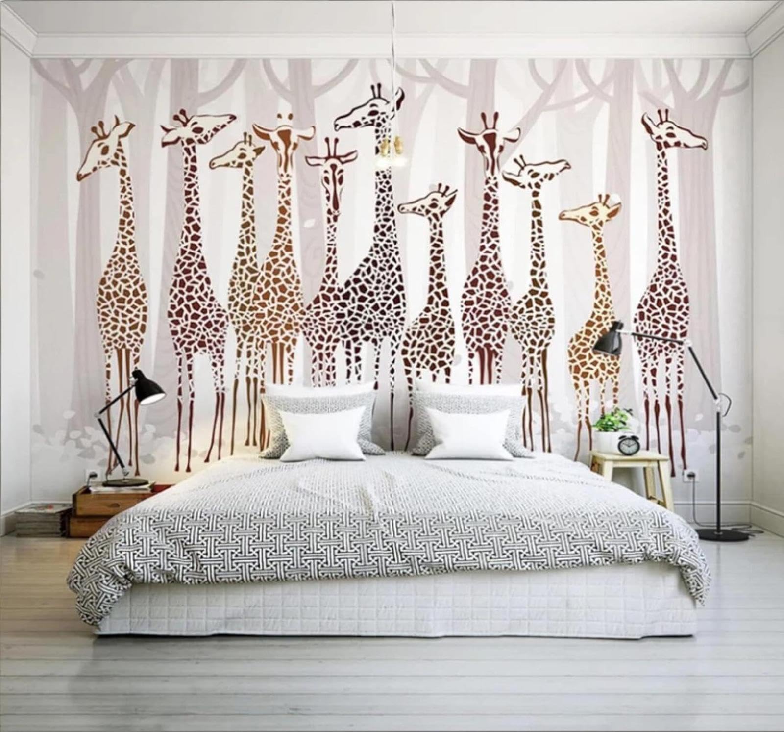 XLMING Cartoon Hand Drawn Forest Giraffe Art 3D Wallpaper Luxury Silk Study Dining Feature Sofa Grey Bedroom Living Room Tv Decorative Wall-430cm×300cm