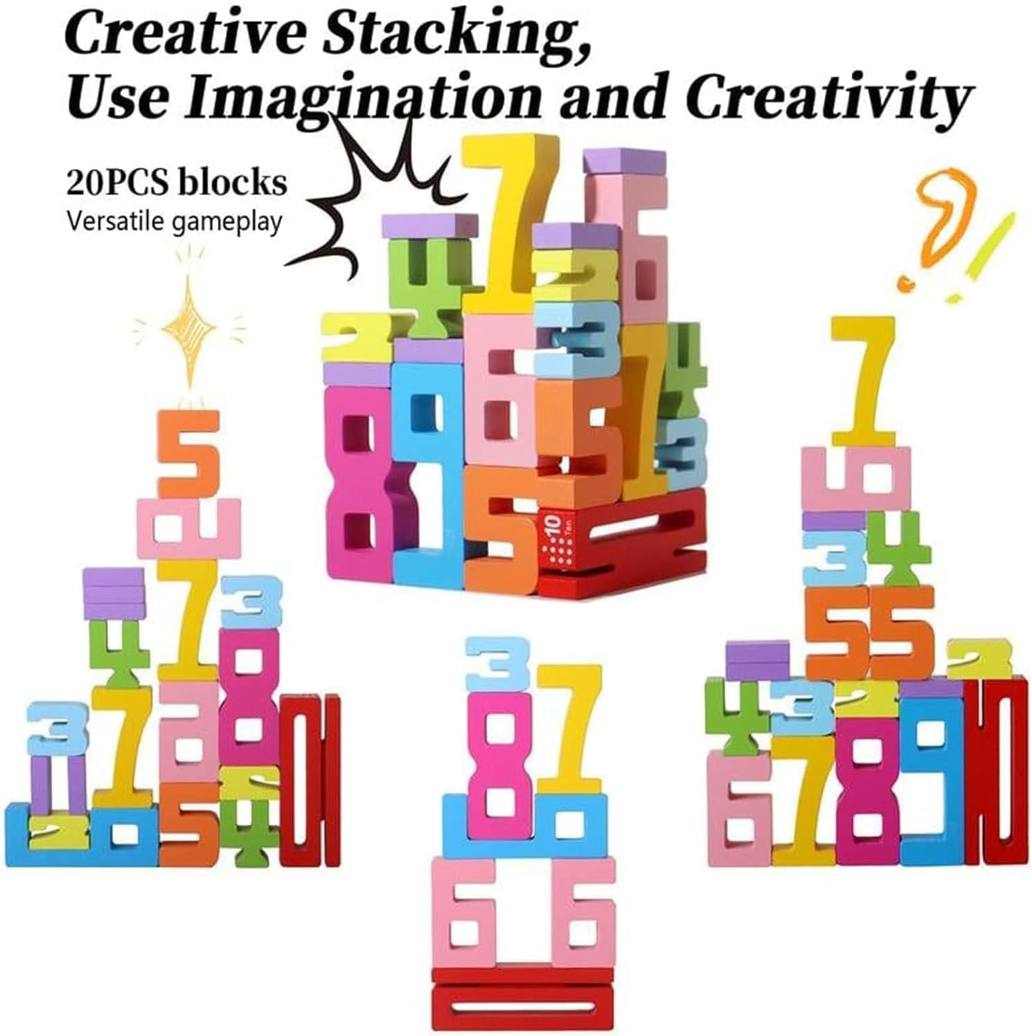 XUDUOO Number Blocks Toys for Kids, Wooden Numbers Stacking Blocks, Montessori-Inspired Number Puzzle Counting Blocks, Early Education Math Games for Preschoolers - Image 3